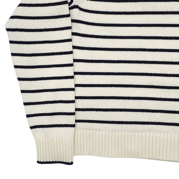 Uniqlo Sweater Womens Small White Black Striped Crewneck Pullover Cotton Blend - Picture 11 of 12